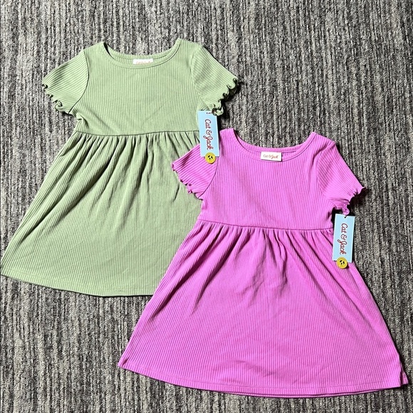 Cat & Jack Other - Cat & Jack  Ribbed Green and Pink Dresses 2 Pieces Set Size 3T